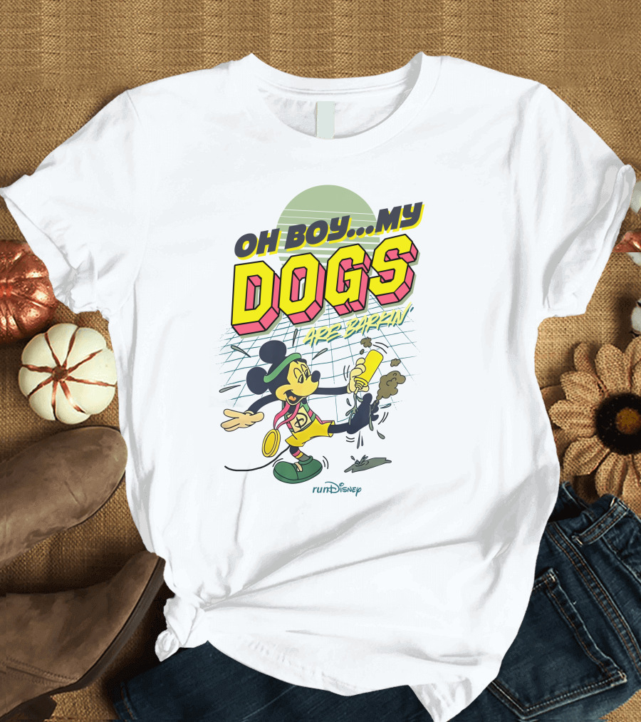 Oh Boy My Dogs Are Barkin runDisney Mickey Mouse Retro 80s T-Shirt