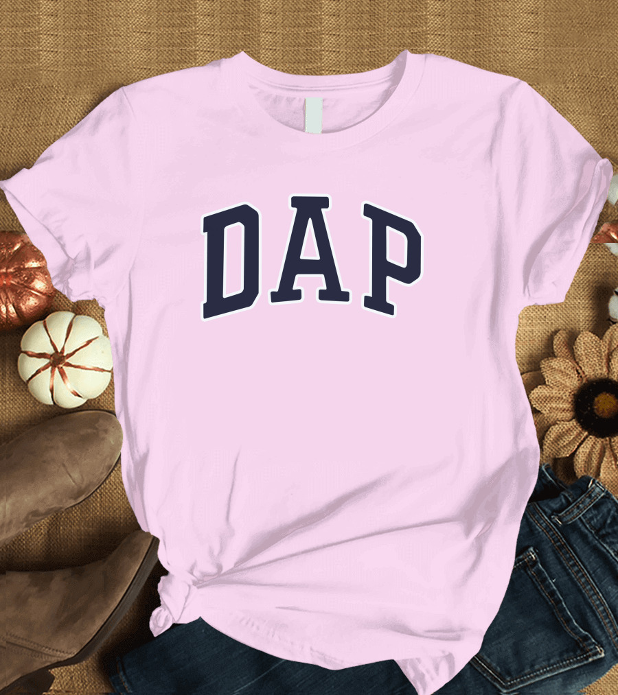Dap College Style Athletic Lettering Pink Background T-Shirt