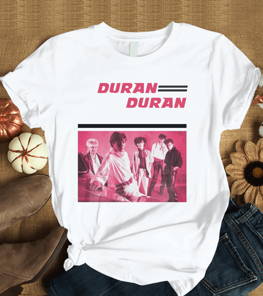 Duran Duran Band Photo with Stylized Logo and Pink Tone T-Shirt