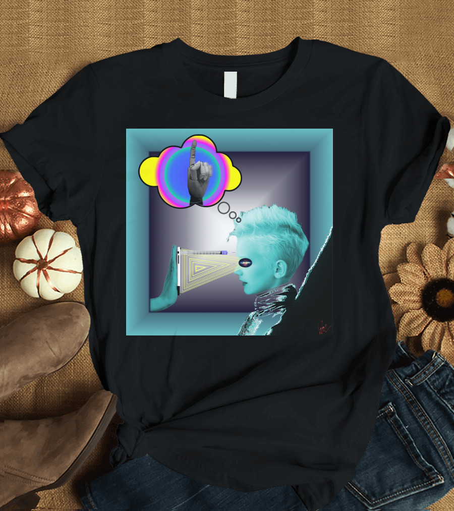 Push In Neon Finger Vision Cube T-Shirt