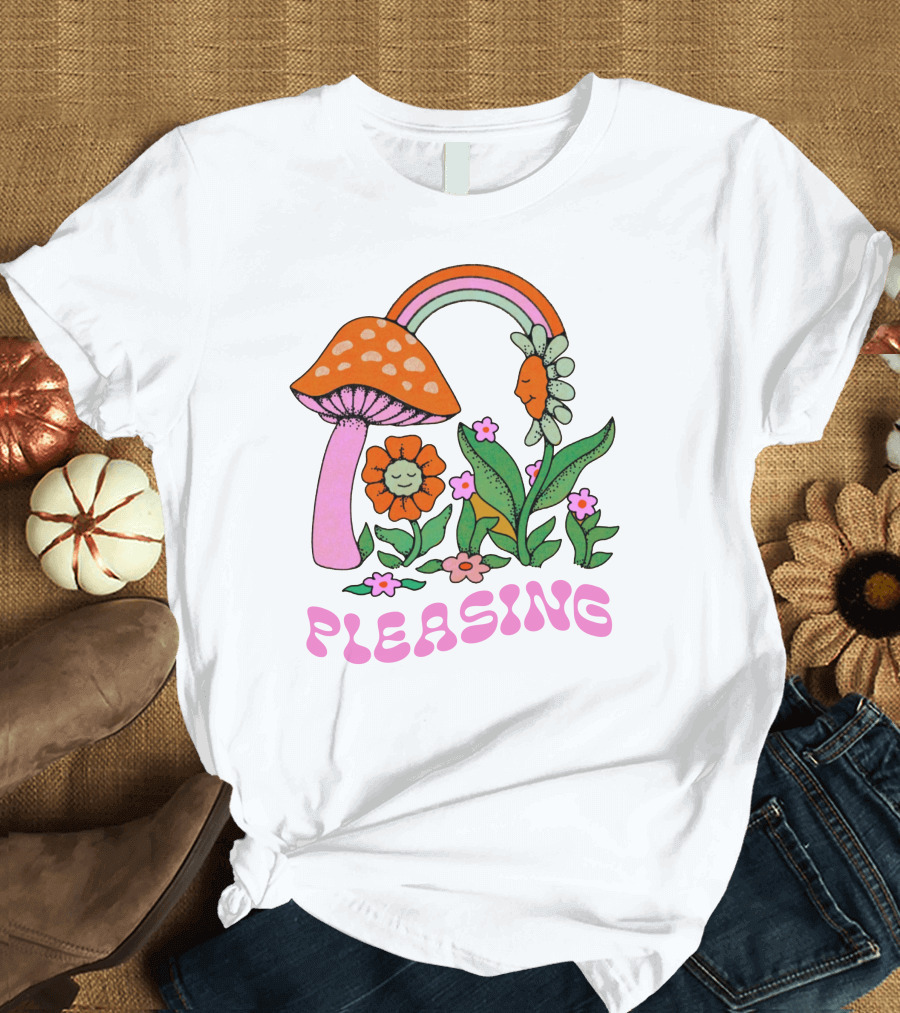 Pleasing Mushroom Flower Rainbow Happy Garden T-Shirt