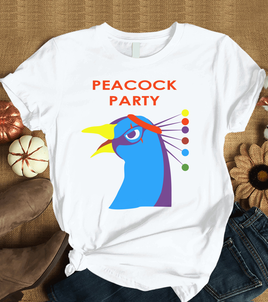 Peacock Party Auburn Blue Bird Colorful Head T-Shirt