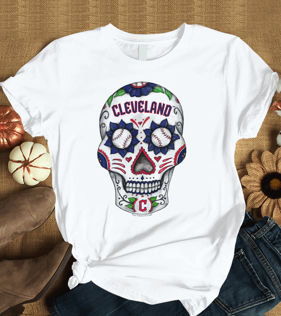 Cleveland Baseball Tiny Turnip Sugar Skull T-Shirt