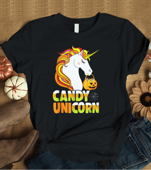 T-Shirt: Candy Corn Unicorn Halloween Pumpkin Treats Girls T-Shirt Candy Corn Unicorn Halloween Pumpkin Treats Girls T-Shirt