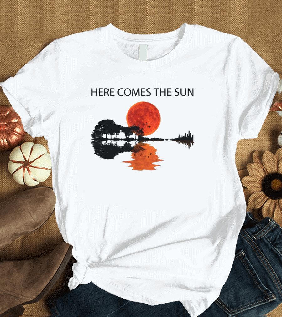 Here Comes The Sun Sunset Reflection Trees Silhouette Skyline Moon T-Shirt