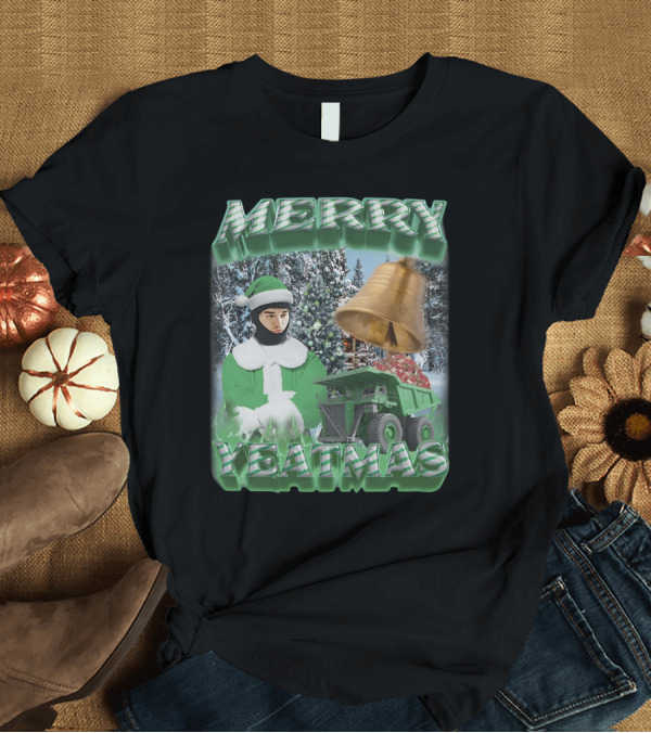 T-Shirt: Merry Yeatmas Swag Stimulus Holiday Festive Scene with Elf and Golden Bell T-Shirt Merry Yeatmas Swag Stimulus Holiday Festive Scene with Elf and Golden Bell T-Shirt
