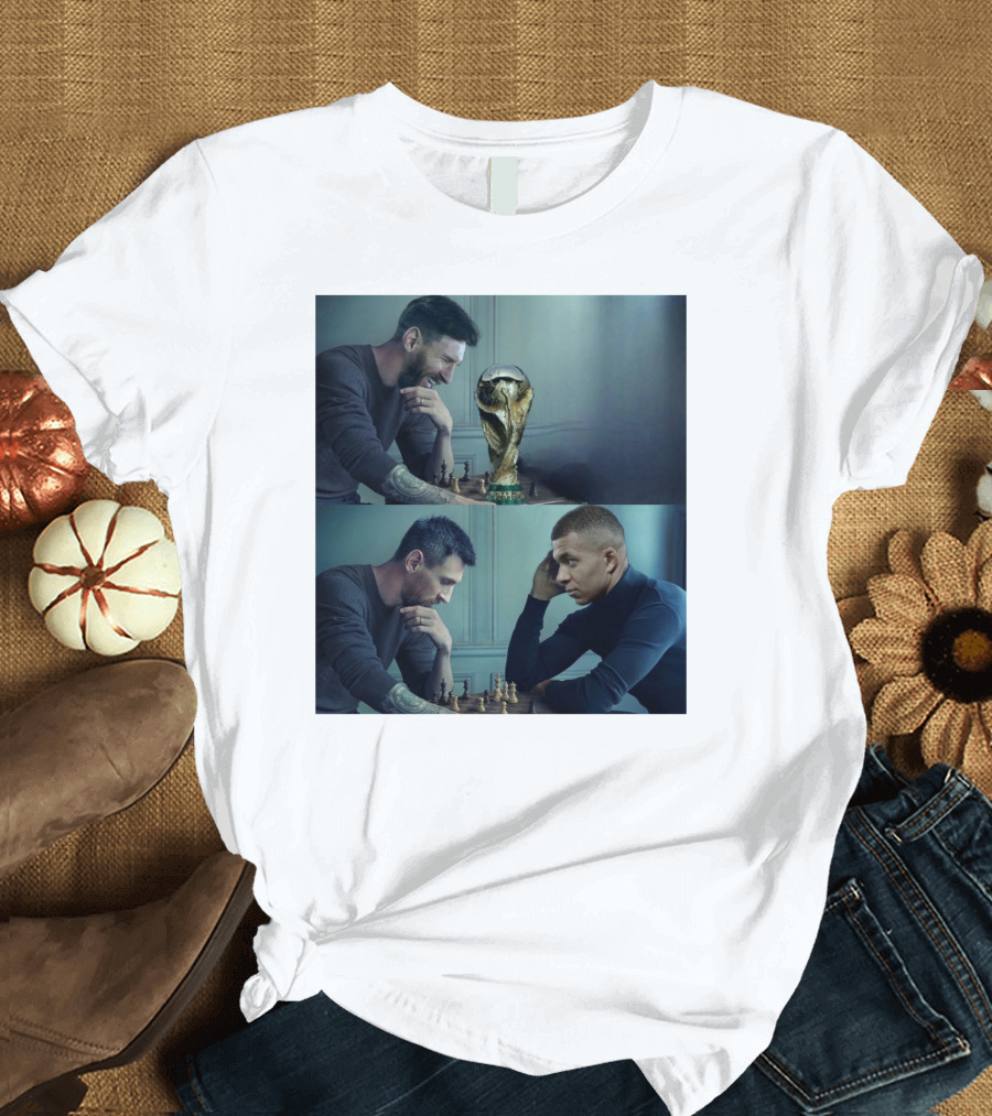 Lionel Messi and Kylian Mbappe Chess Match with FIFA World Cup Trophy T-Shirt