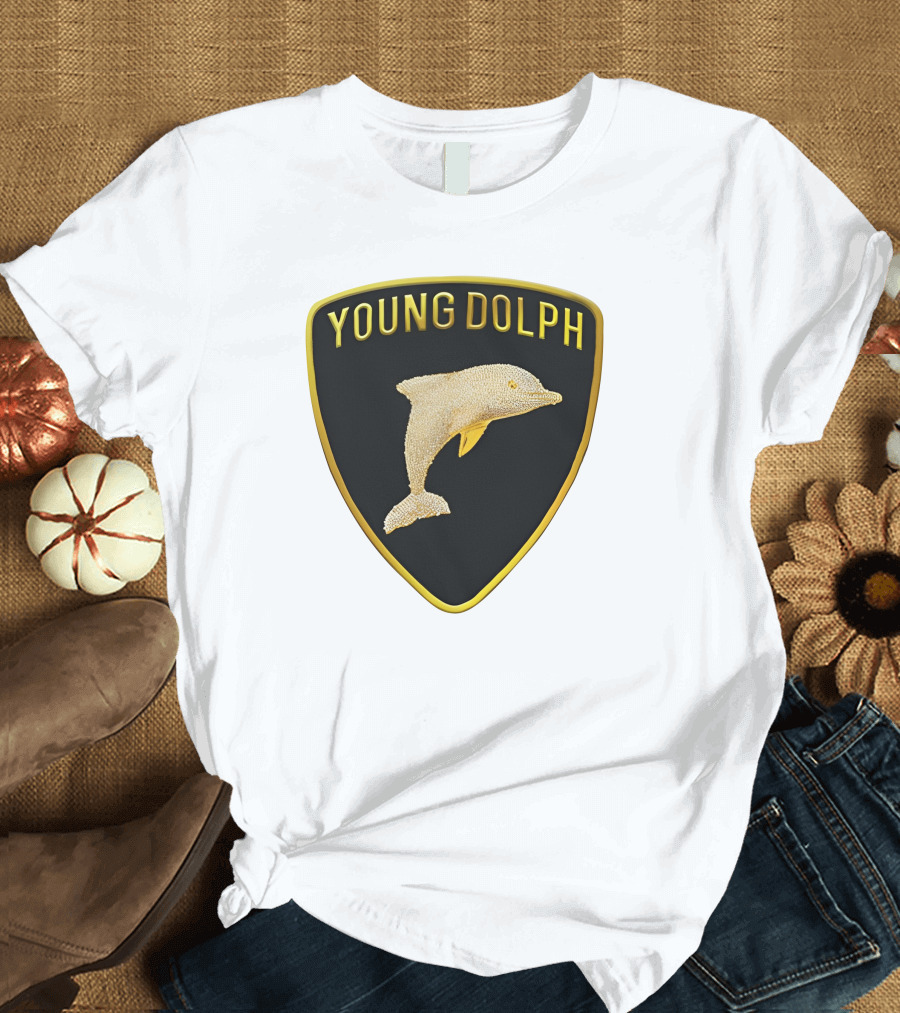 Young Dolph Rich Slave Emblem Gold Dolphin Badge T-Shirt