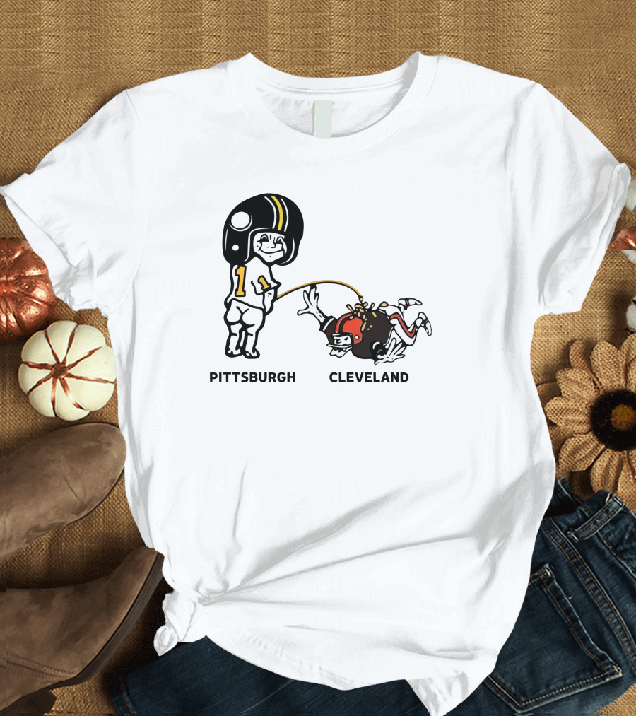 Yinzers Pittsburgh Cleveland Football Rivalry Cartoon T-Shirt