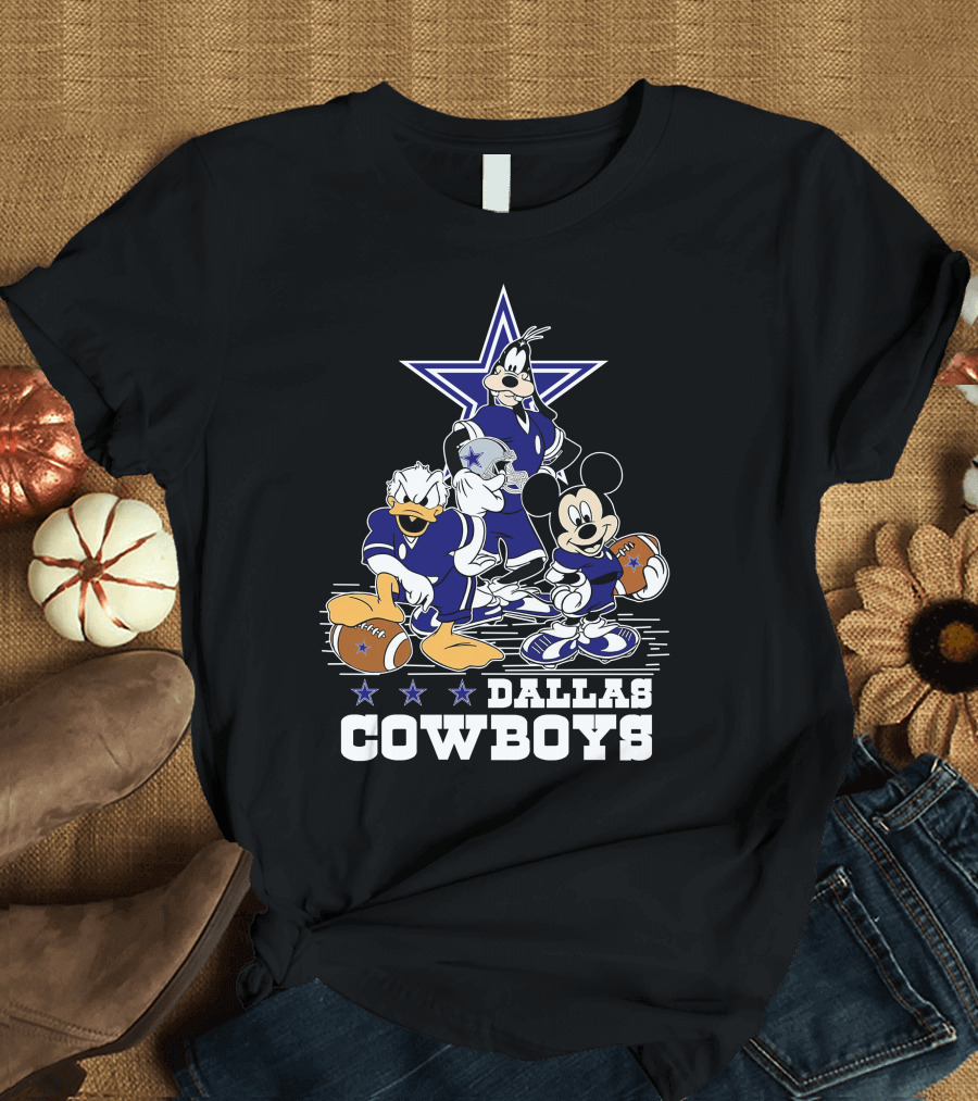 Mickey Mouse Donald Goofy Dallas Cowboys Football Stars T-Shirt
