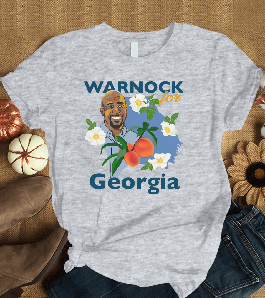 Warnock for Georgia Illustration with Flowers and Peaches T-Shirt