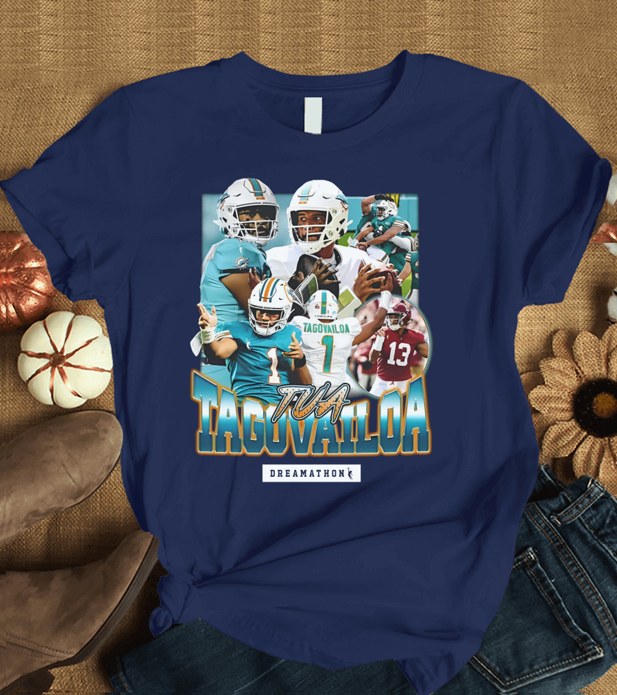 Dreamathon Tua Tagovailoa Collage Football Action T-Shirt