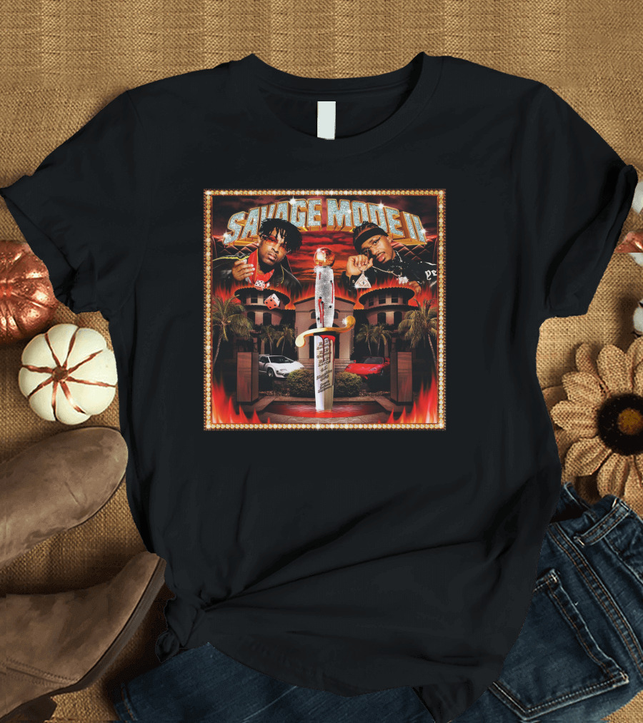 SAVAGE MODE II Knife Car Mansion Flames T-Shirt