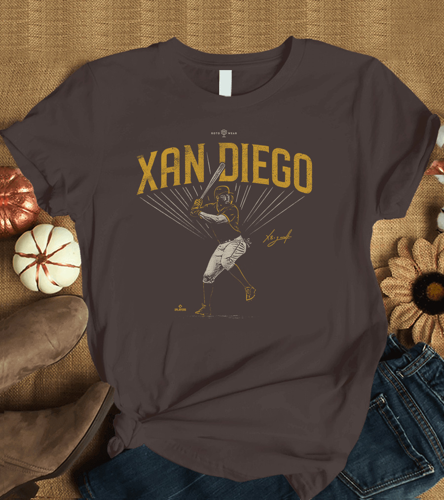 Roto Wear Xan Diego Baseball Player Swinging with Signature T-Shirt