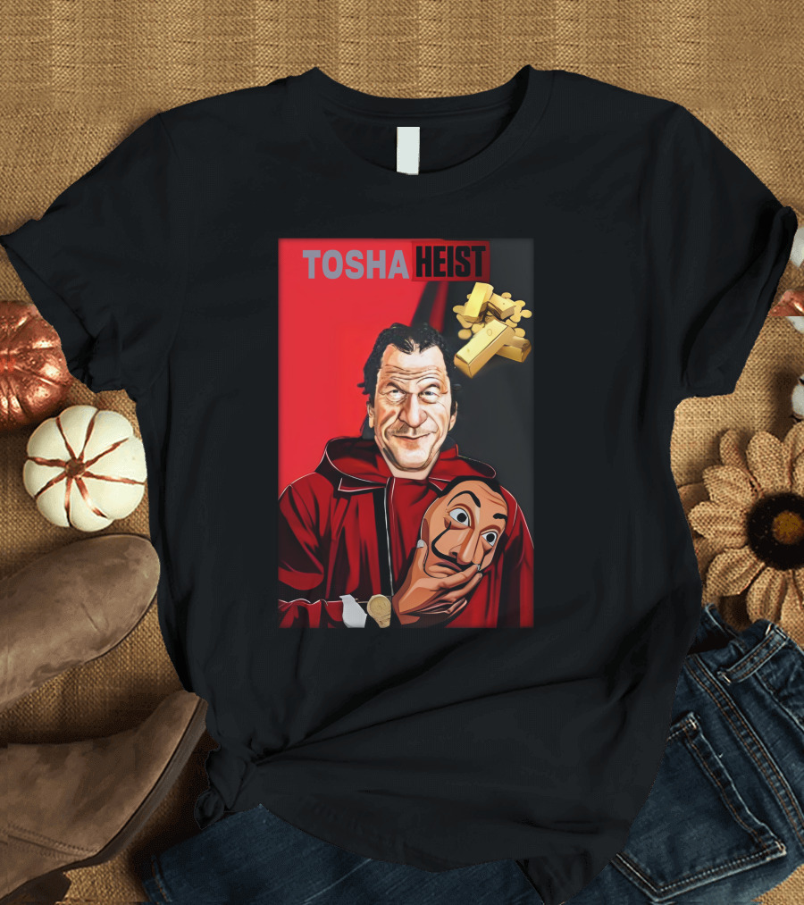 Tosha Heist Garb House Masked Figure with Gold Bars T-Shirt