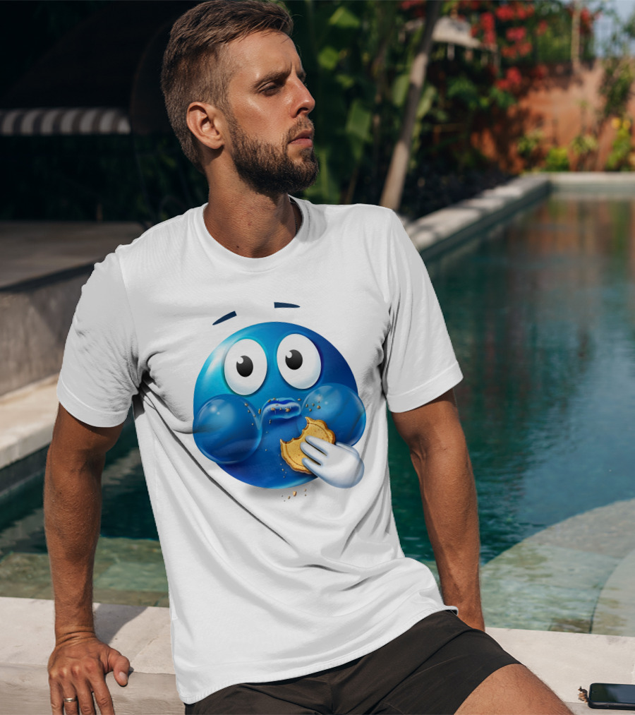 Cookie Muncher Blue Emoji With Crumbs T-Shirt