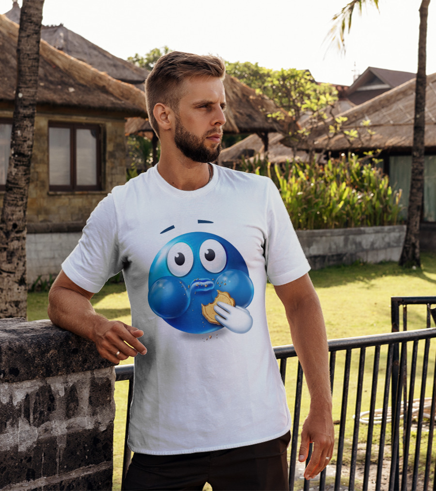Cookie Muncher Blue Emoji With Crumbs T-Shirt