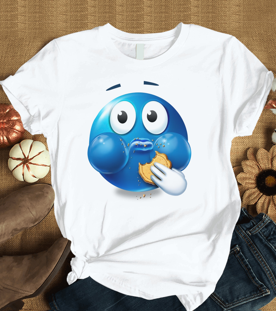 Cookie Muncher Blue Emoji with Crumbs T-Shirt