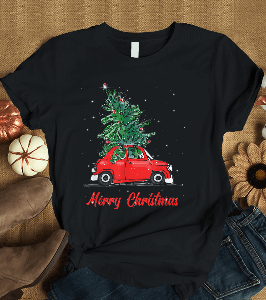 Merry Christmas Red Truck with Christmas Tree Pajama Gifts T-Shirt