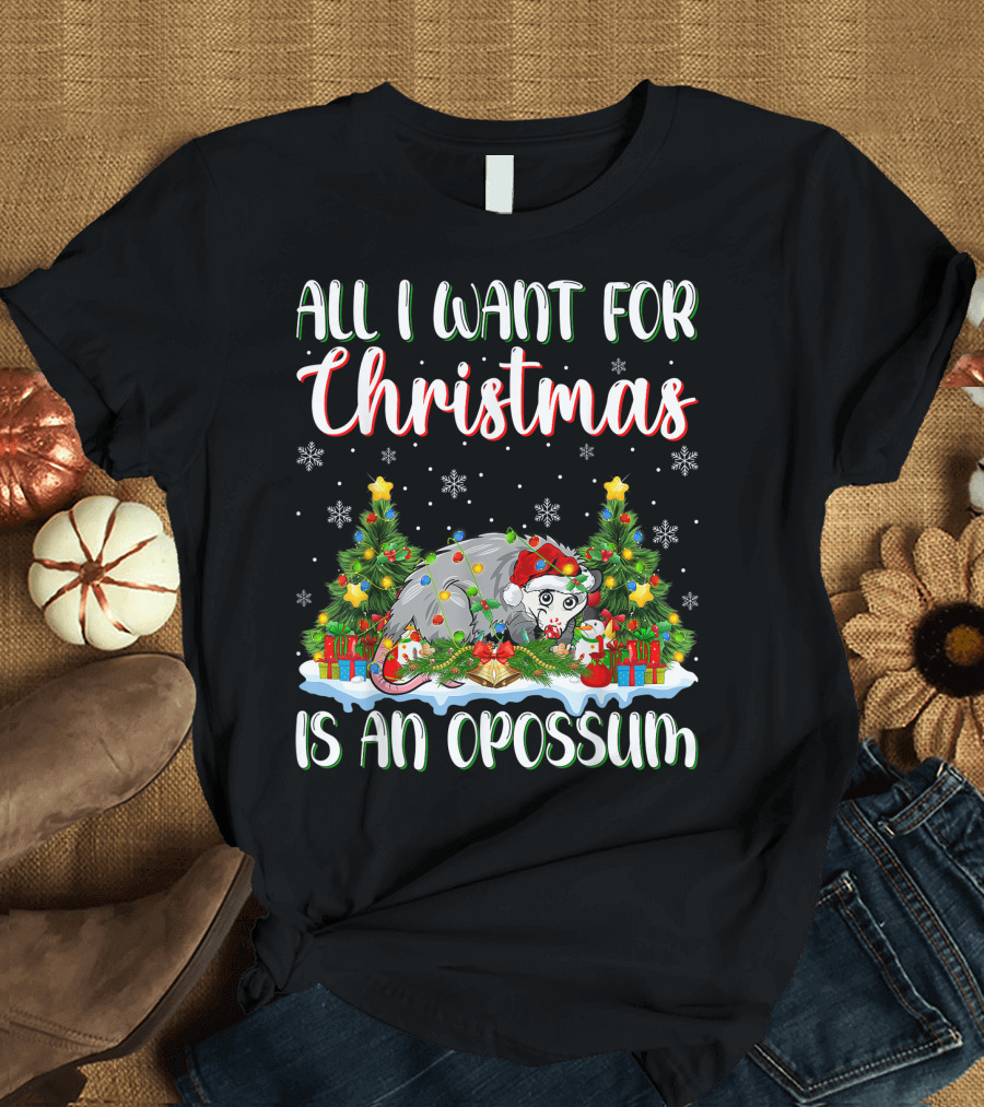 All I Want For Christmas Is An Opossum Xmas Lighting Santa T-Shirt