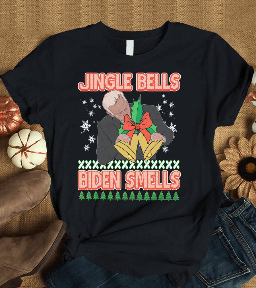 Jingle Bells Biden Smells Ugly Christmas Funny Republican Conservative Gift T-Shirt