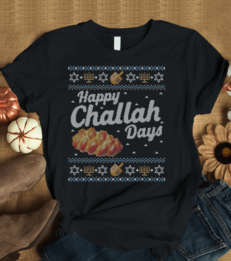 Hanukkah Happy Challah Days Menorah Star of David Dreidel T-Shirt