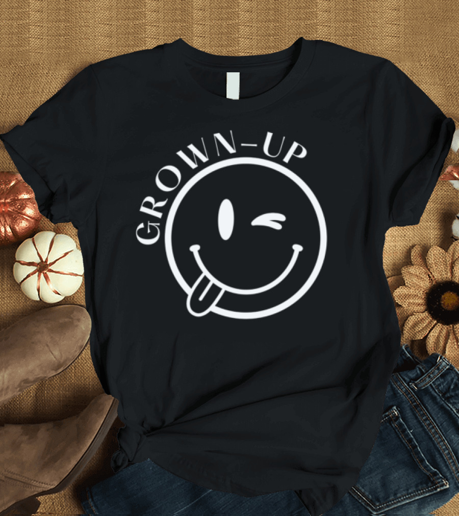 Grown-Up Winking Smiley Face Playful Expression T-Shirt