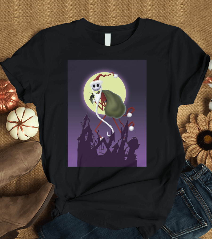 Disney Skellington Claus Jack Skellington Santa Christmas Moon T-Shirt