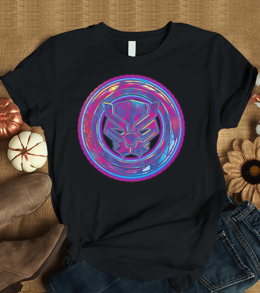 Marvel Black Panther Vibrant Neon Panther Head Emblem T-Shirt