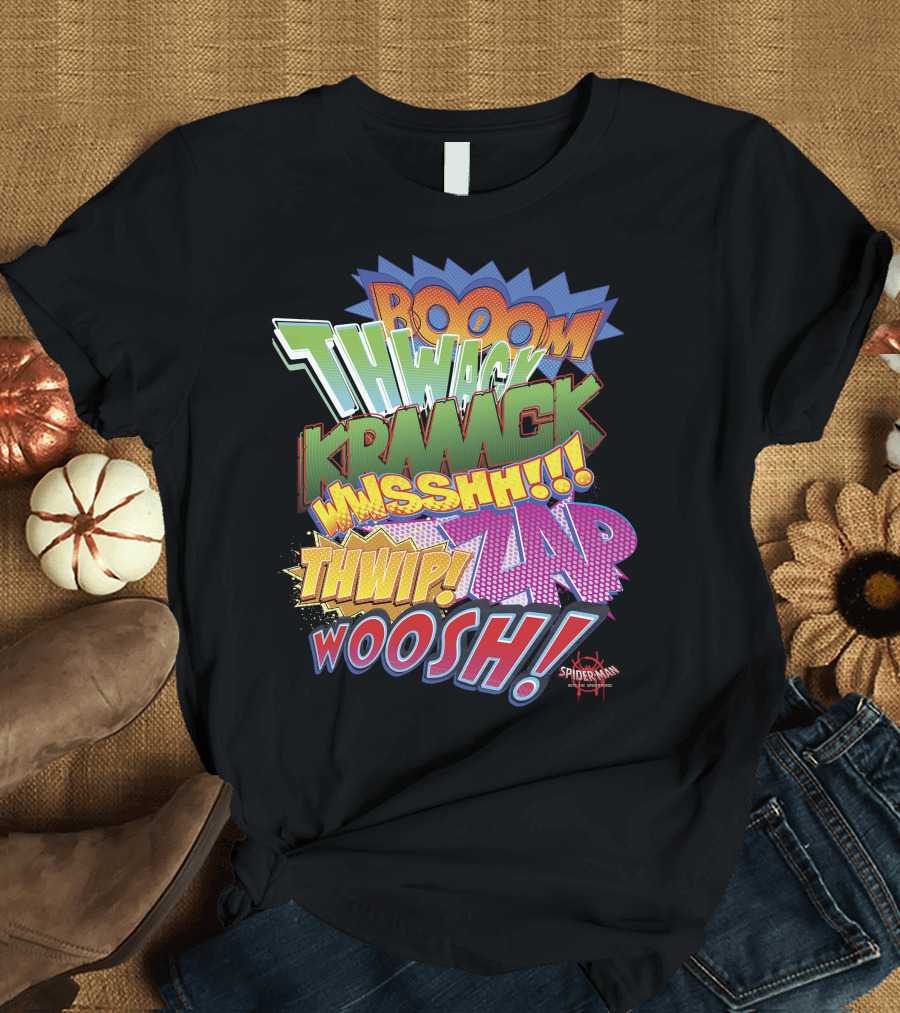 BOOOM THWACK KRRACK WHSSHH THWIP ZAP WOOSH Marvel Spider-Man Spiderverse T-Shirt