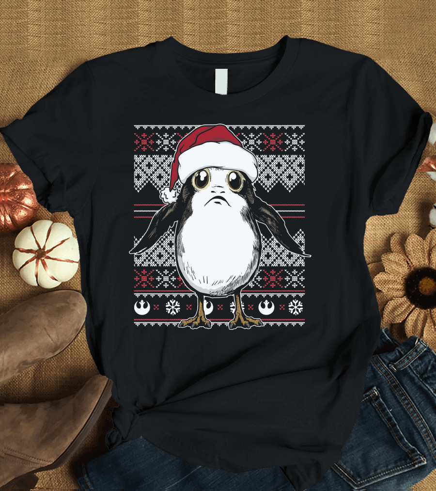 Star Wars Porg Christmas Santa Hat Ugly T-Shirt