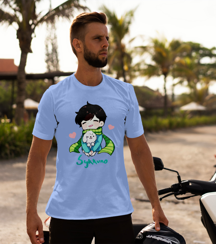 Sykkuno Cute Chibi Character With Puppy And Green Scarf T-Shirt