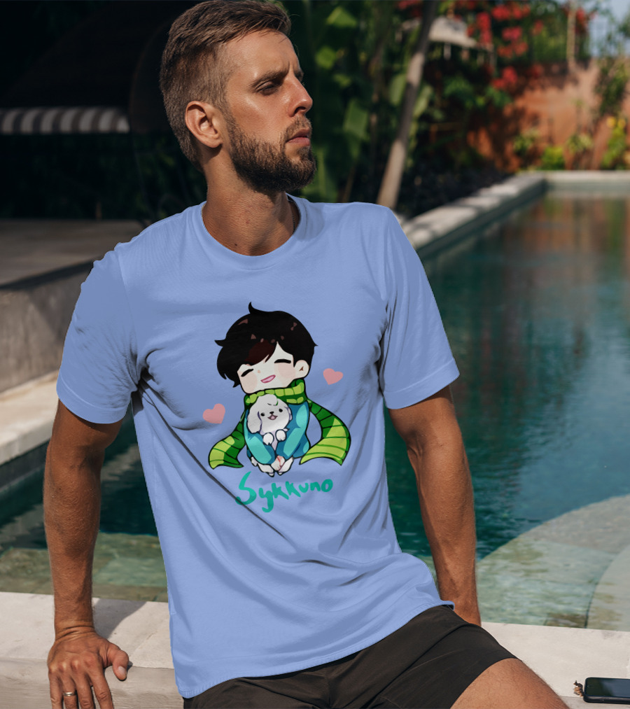 Sykkuno Cute Chibi Character With Puppy And Green Scarf T-Shirt