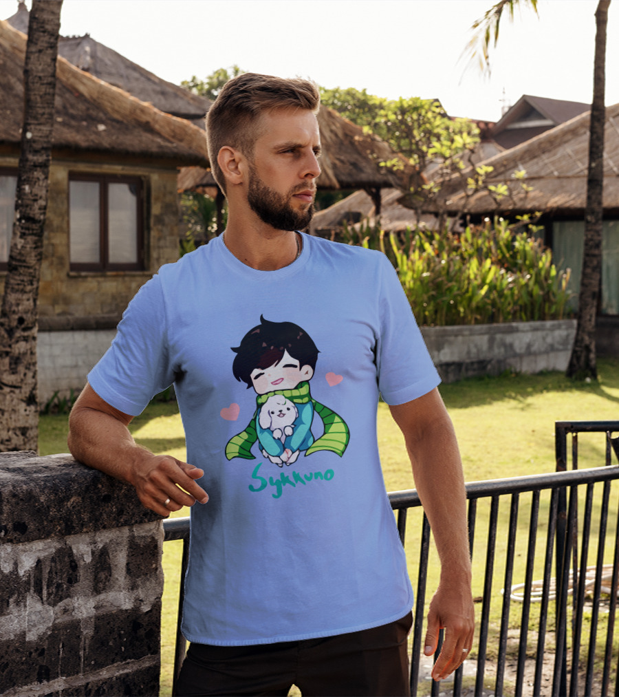 Sykkuno Cute Chibi Character With Puppy And Green Scarf T-Shirt