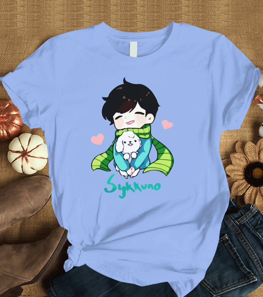 Sykkuno Cute Chibi Character With Puppy And Green Scarf T-Shirt