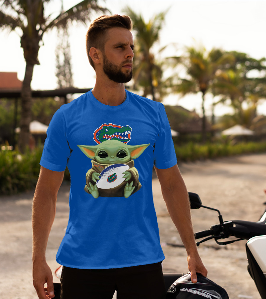 Baby Yoda Holding Football With Gators Logo T-Shirt
