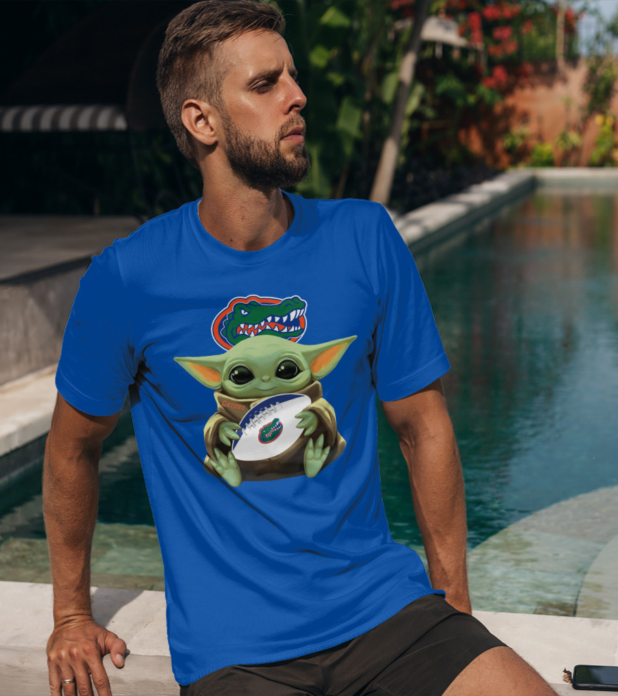 Baby Yoda Holding Football With Gators Logo T-Shirt