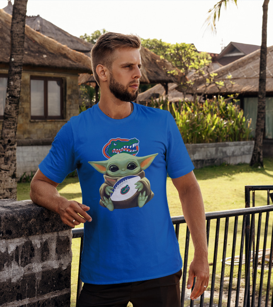 Baby Yoda Holding Football With Gators Logo T-Shirt