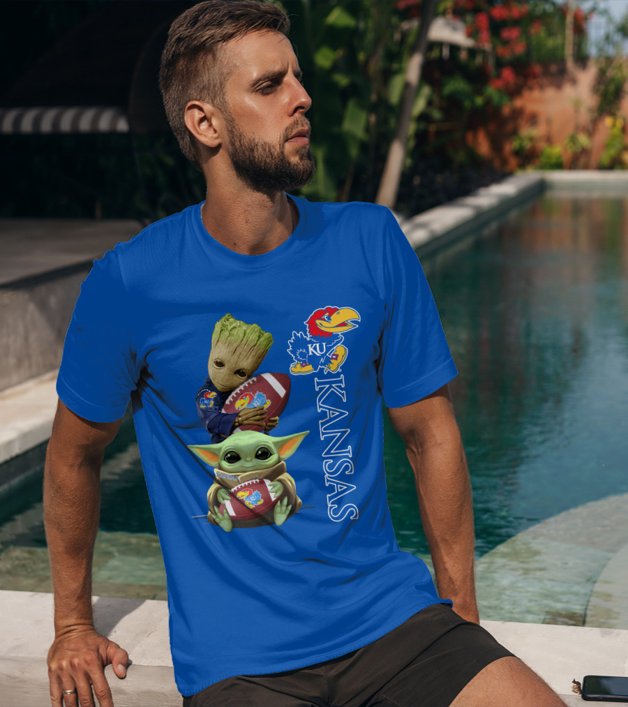 Groot Baby Yoda Kansas Jayhawks Football T-Shirt
