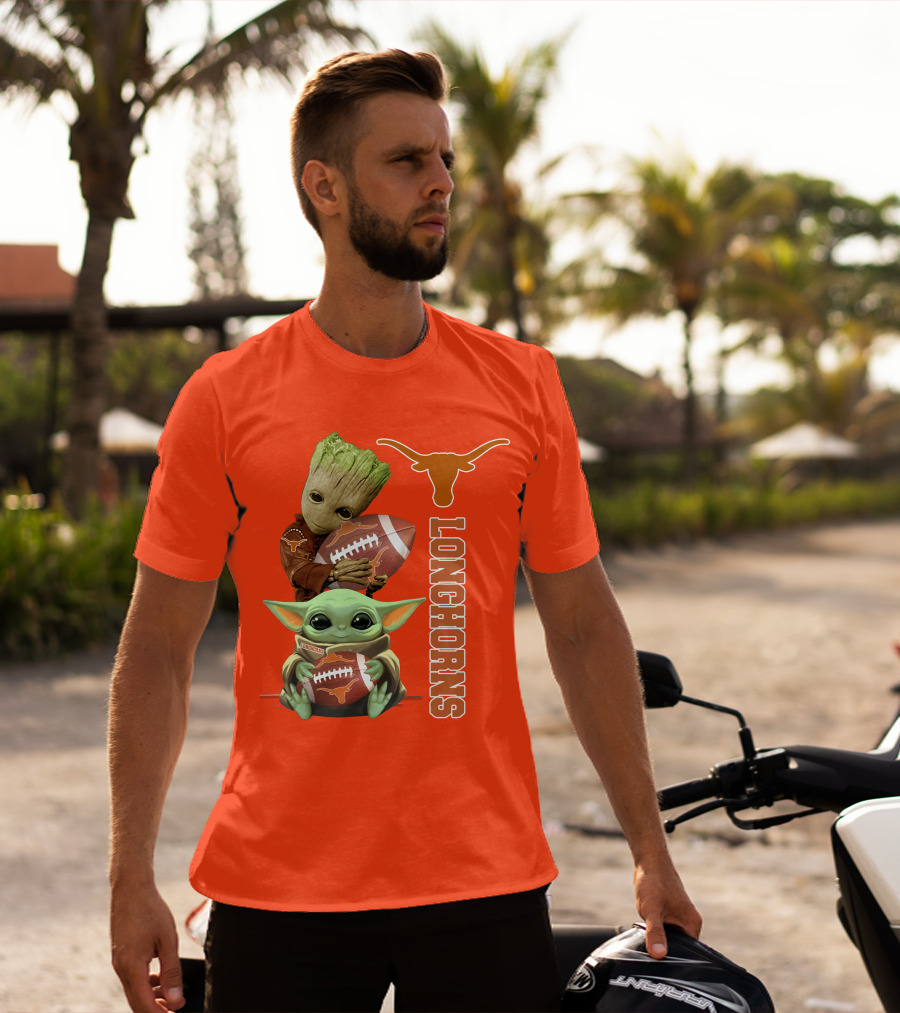 Groot And Baby Yoda Football Longhorns T-Shirt