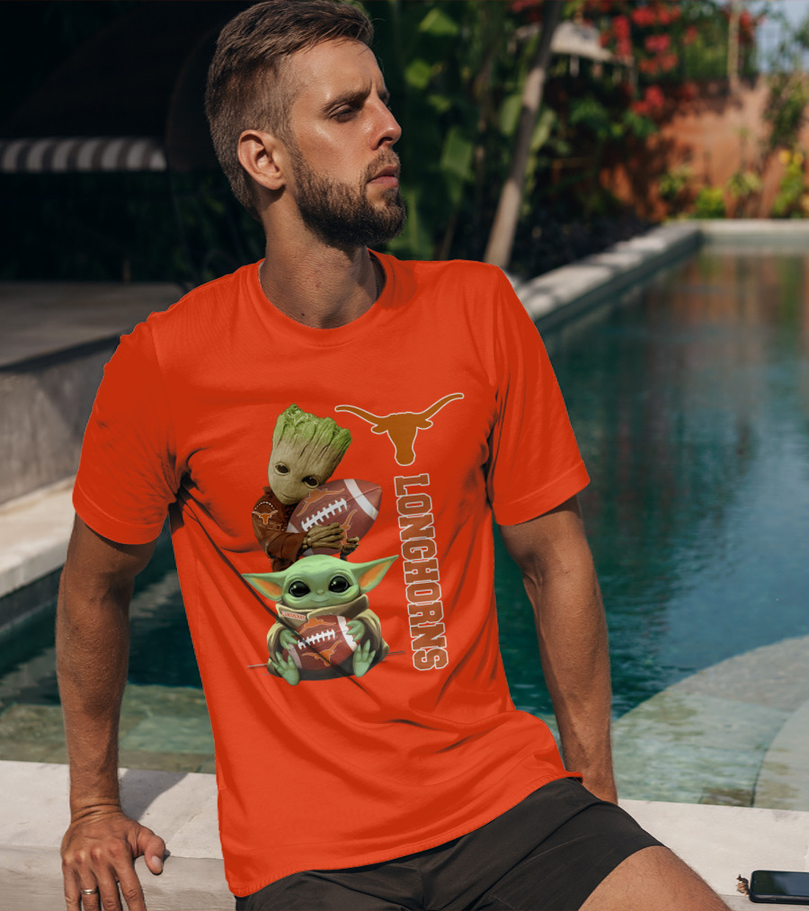 Groot And Baby Yoda Football Longhorns T-Shirt