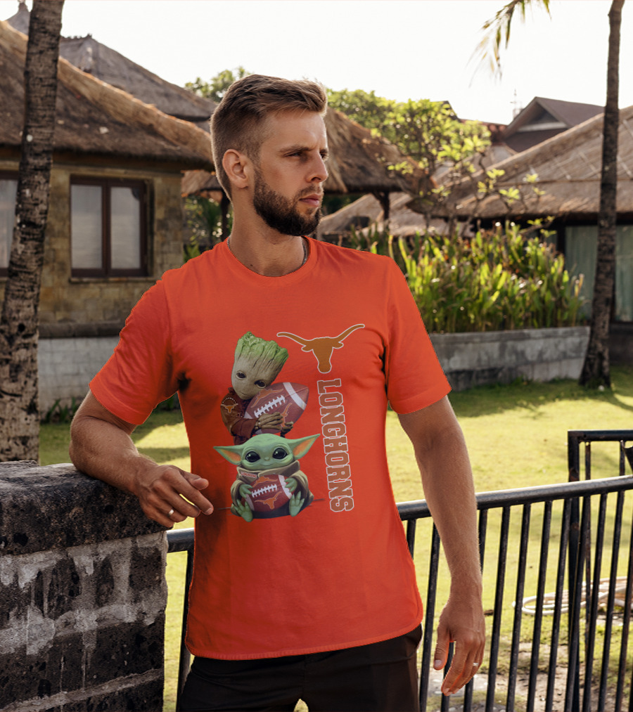Groot And Baby Yoda Football Longhorns T-Shirt