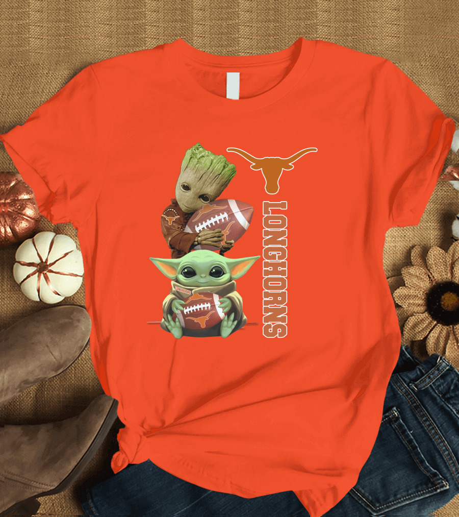 Groot And Baby Yoda Football Longhorns T-Shirt