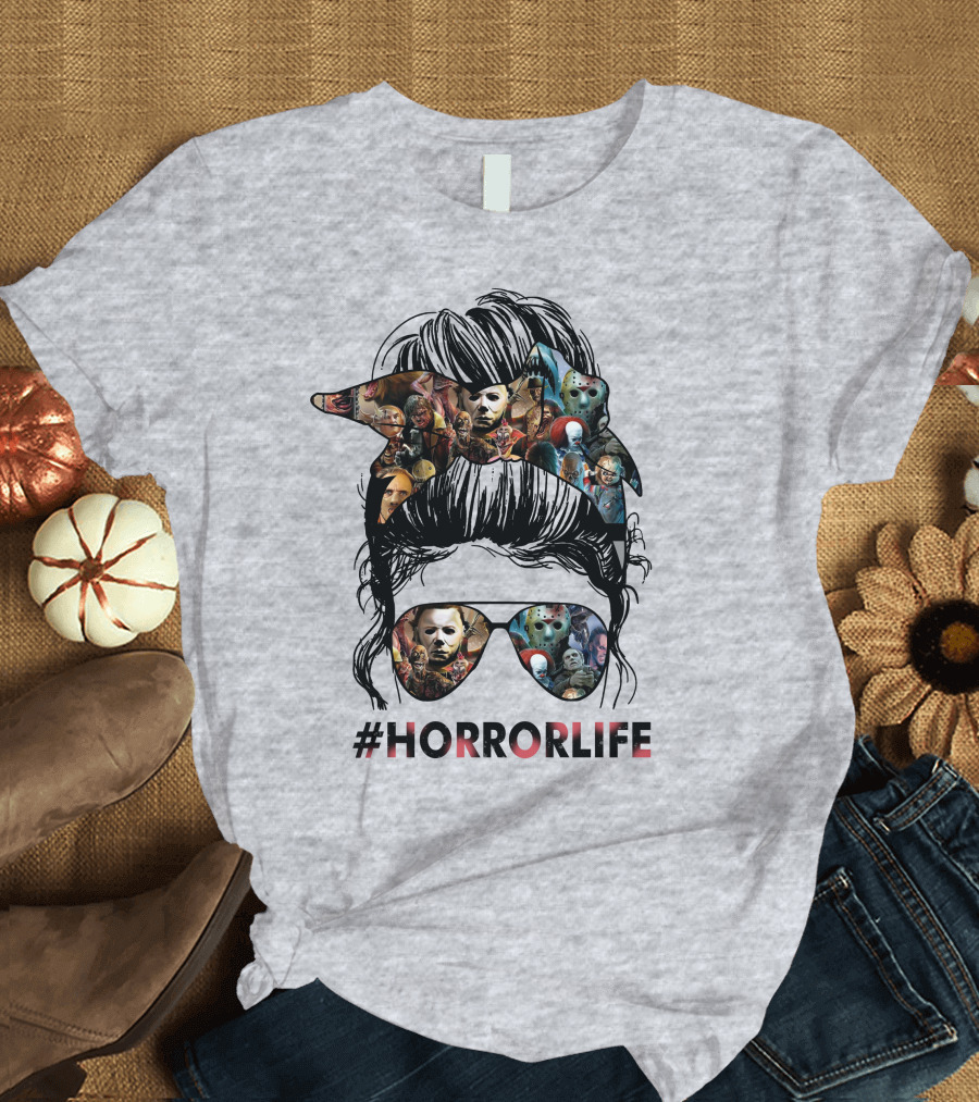 HorrorLife Messy Bun Iconic Horror Characters T-Shirt