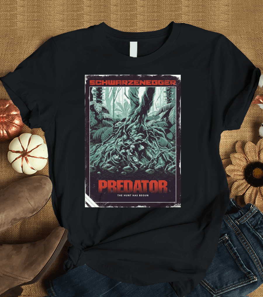 Schwarzenegger Predator The Hunt Has Begun T-Shirt