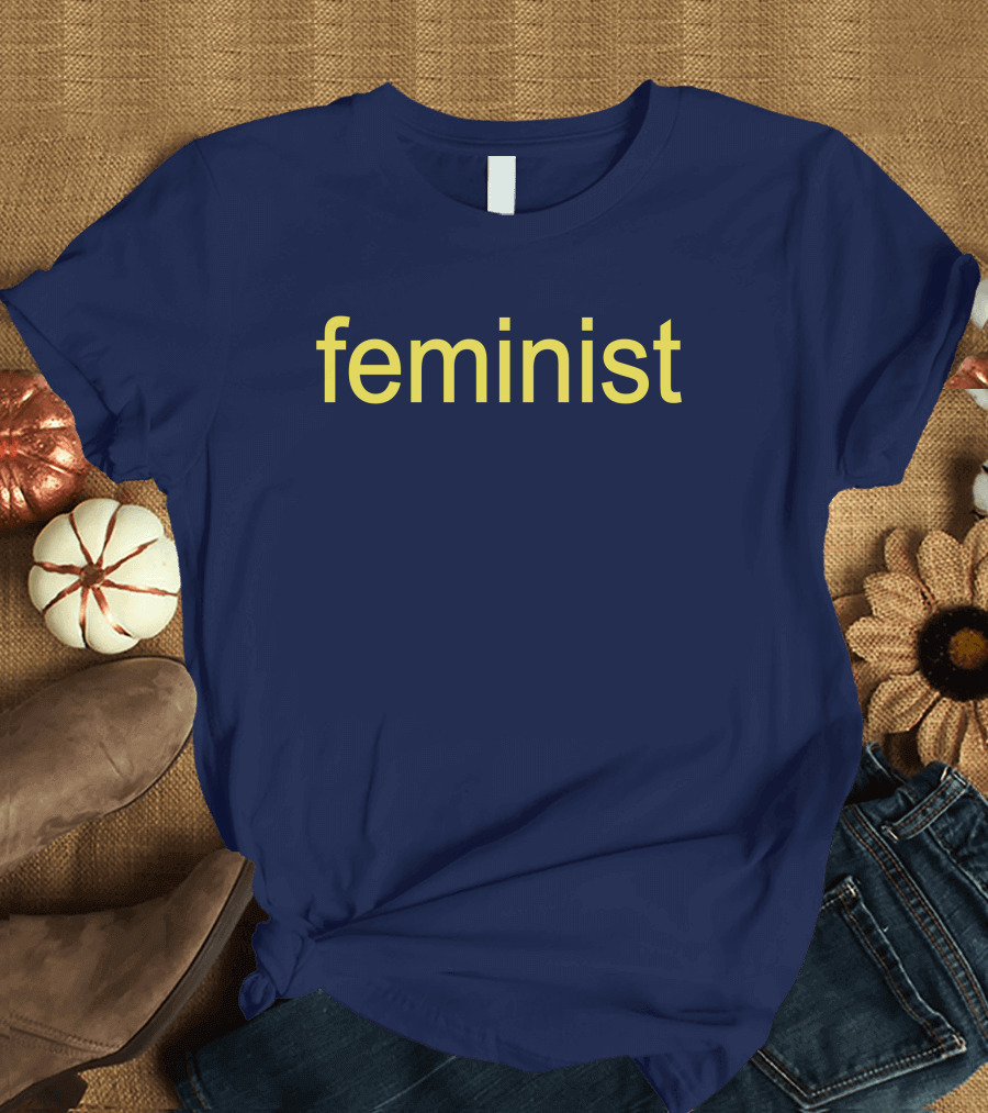 Feminist Bold Yellow Text on Dark Blue Background T-Shirt