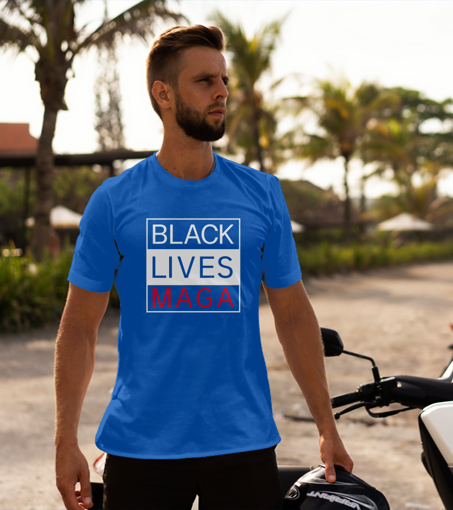 Black Lives Maga Textual Logo Design In Blue White And Red T-Shirt