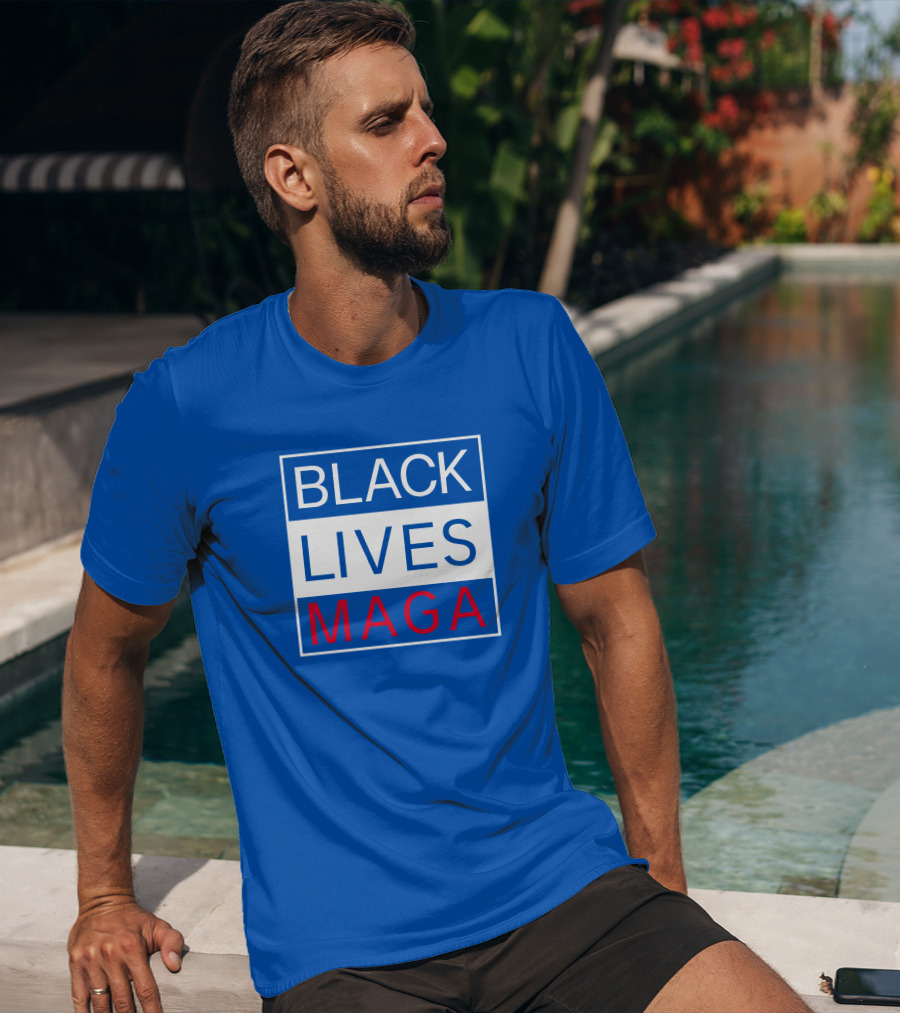 Black Lives Maga Textual Logo Design In Blue White And Red T-Shirt