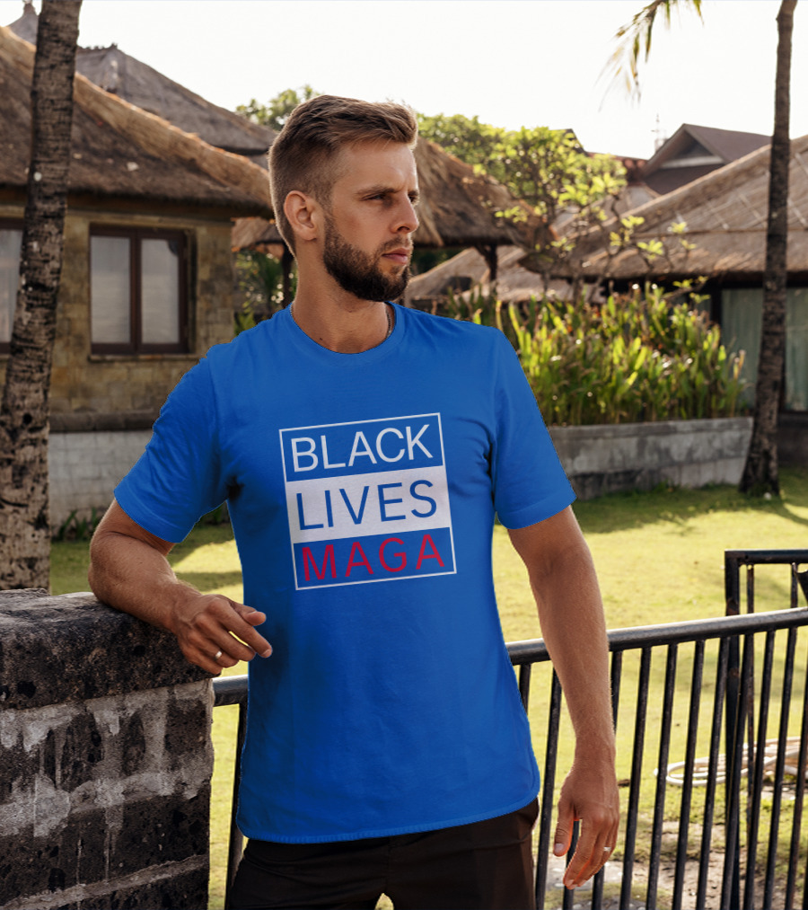 Black Lives Maga Textual Logo Design In Blue White And Red T-Shirt