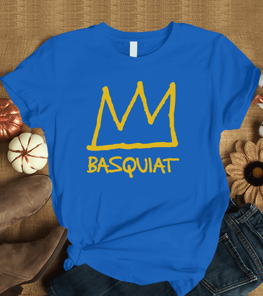 Basquiat Crown Icon Yellow on Blue T-Shirt